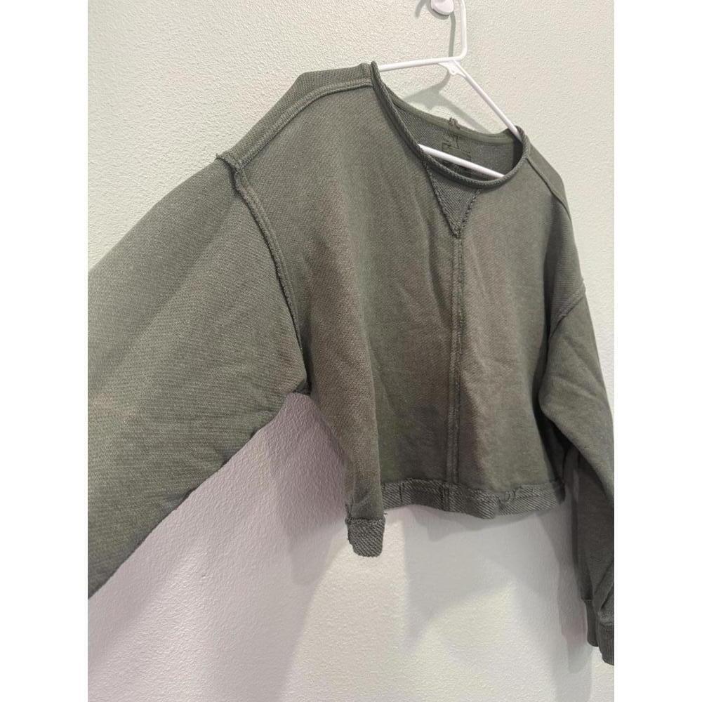 Aerie Olive Green Cropped Crewneck Sweatshirt - Picture 2 of 5